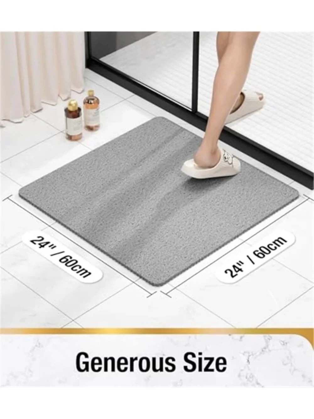 Non Slip Shower Mat PVC Bath Tub Safety Mat Quick Dry Drainage 24x24 Inch